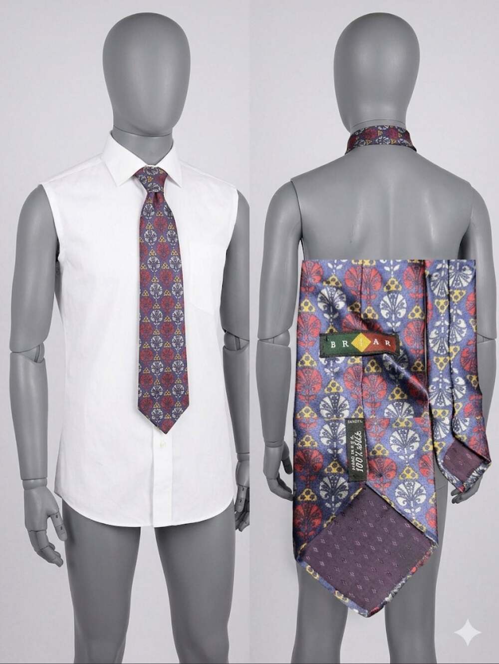 Briar 100% Silk Necktie Blue Red Yellow Floral Pattern
